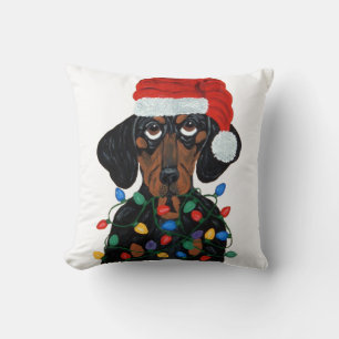 Dachshund Sinterklaas in de knoop met kerstverlich Kussen