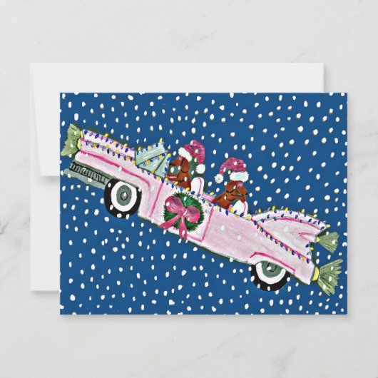 Dachshund Sinterklaas Kerst Cadillac Uitnodiging (Voorkant)
