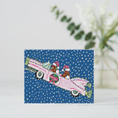 Dachshund Sinterklaas Kerst Cadillac Uitnodiging (Staand voorkant)