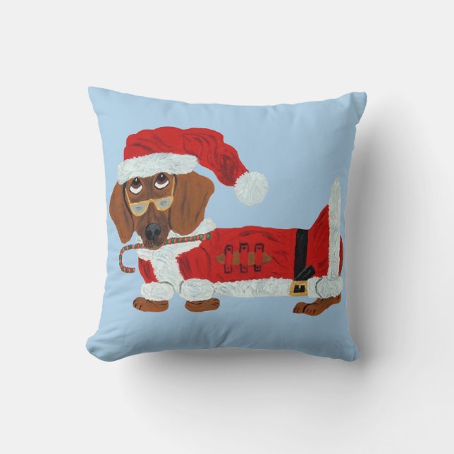 Dachshund Sinterklaas met een Suikerstok  Kussen (Voorkant)