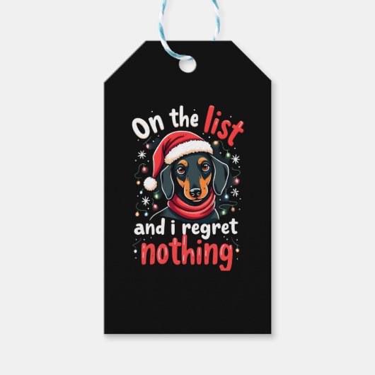 Dachshund Sinterklaas op de stoute lijst Dachshund Cadeaulabel (Voorkant)