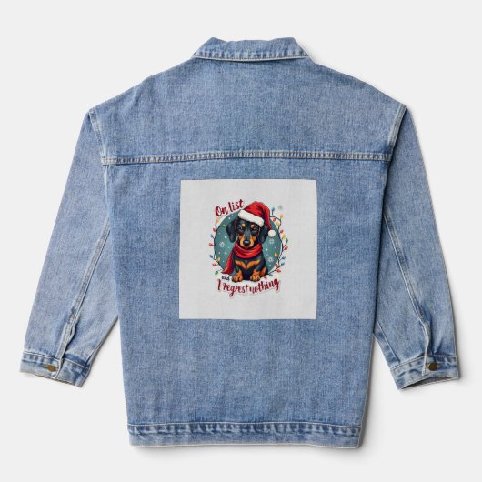 Dachshund Sinterklaas op de Stoute Lijst Dachshund Denim Jacket (Achterkant)