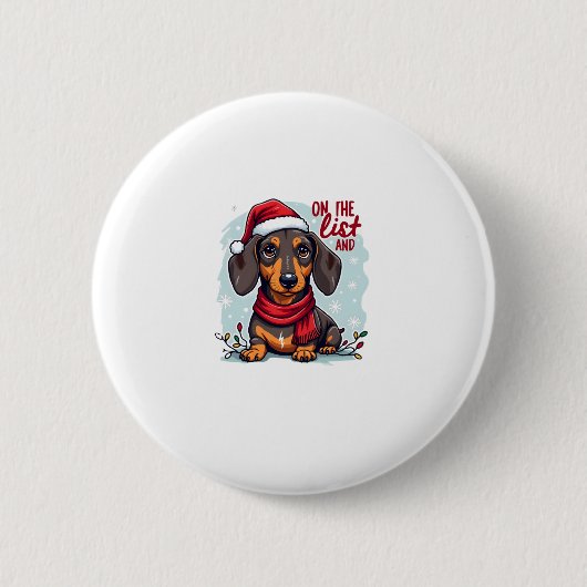 Dachshund Sinterklaas op de stoute lijst Dachshund Ronde Button 5,7 Cm (Voorkant)