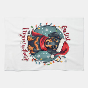 Dachshund Sinterklaas op de Stoute Lijst Dachshund Theedoek