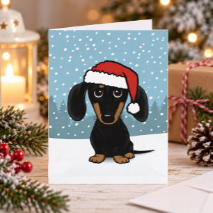 Dachshund Sinterklaas Zwarte en Lichtbruine Weiner Feestdagen Kaart