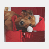Dachshund Sitting In Front Of A Christmas Gift Pos Fleece Deken (Voorkant (Horizontaal))