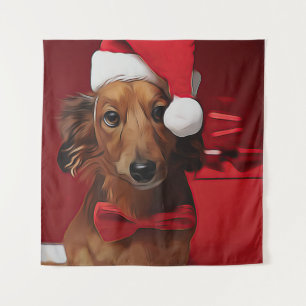 Dachshund Sitting In Front Of A Christmas Gift Pos Wandkleed