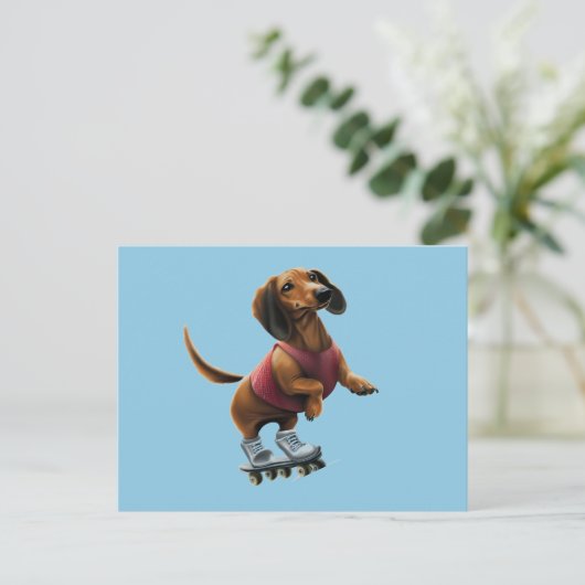 Dachshund Skateboarding Briefkaart (Staand voorkant)