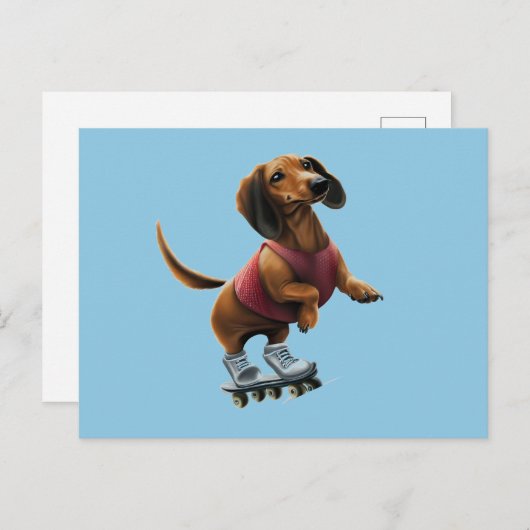 Dachshund Skateboarding Briefkaart (Voorkant / Achterkant)