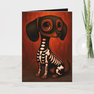 Dachshund Skelet Halloween Kostuum Illustratie Kaart