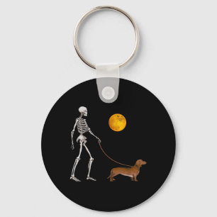 Dachshund Skelet Honden Wandelen Halloween Kostuum Sleutelhanger