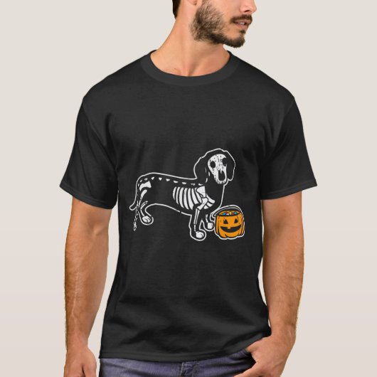 Dachshund Skelet Jack O Lantern Grappige Halloween T-shirt (Voorkant)