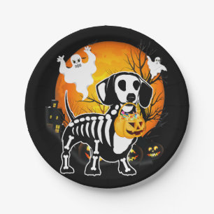 Dachshund Skeleton Halloween Happy Pumpkin Gift Papieren Bordje