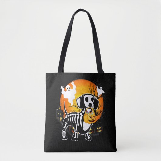 Dachshund Skeleton Halloween Happy Pumpkin Gift Tote Bag (Voorkant)