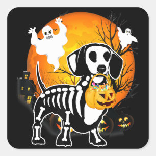 Dachshund Skeleton Halloween Happy Pumpkin Gift Vierkante Sticker