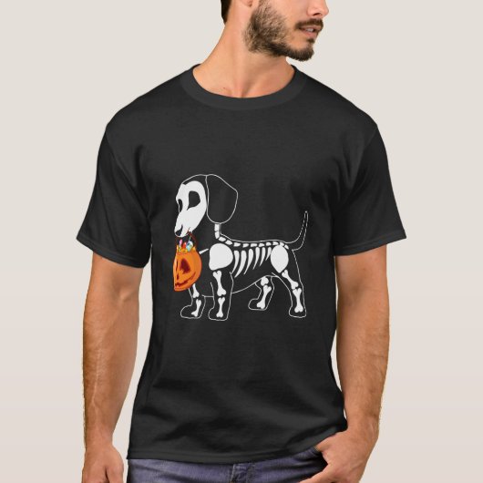 Dachshund Skeleton Halloween Happy Pumpkin T-shirt (Voorkant)