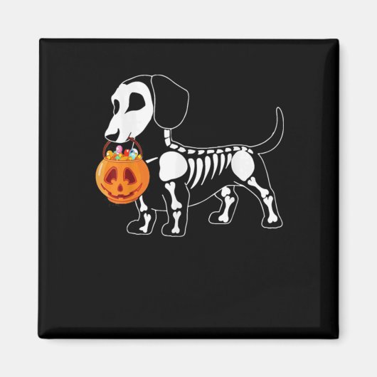 Dachshund Skeleton Halloween Magneet (Voorkant)