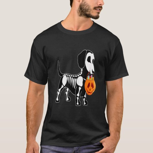 Dachshund Skeleton Jack O Lantern Halloween T-shirt (Voorkant)
