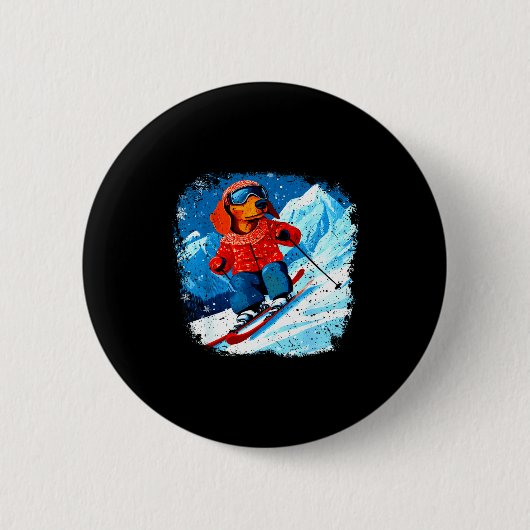 Dachshund-ski ronde button 5,7 cm (Voorkant)