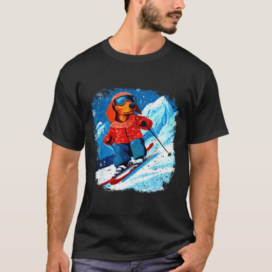 Dachshund ski  t-shirt (Voorkant)