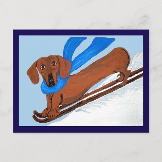 Dachshund Skiën Briefkaart (Voorkant)