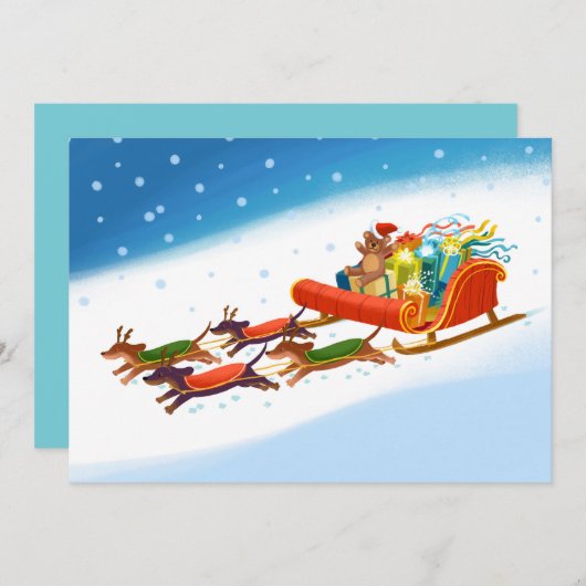 dachshund sled ride feestdagenkaart (Voorkant / Achterkant)