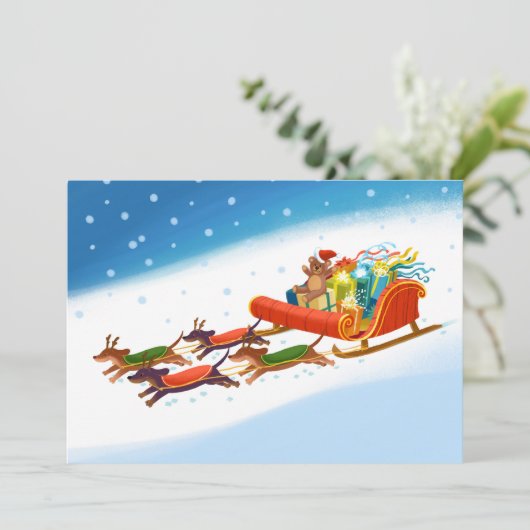 dachshund sled ride feestdagenkaart (Staand voorkant)