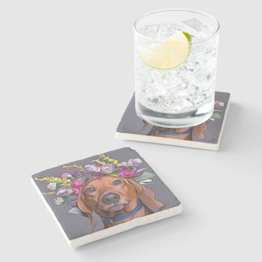 Dachshund sluit Dachshund af Stenen Onderzetter (Zijkant)