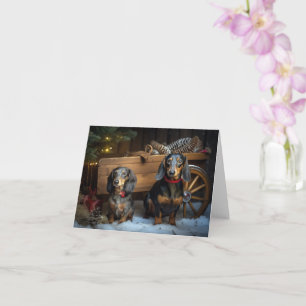 Dachshund Sneeuw Slede Kerst Decoratie Kaart