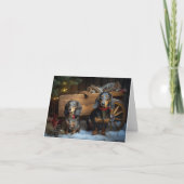 Dachshund Sneeuw Slede Kerst Decoratie Kaart (Voorkant)