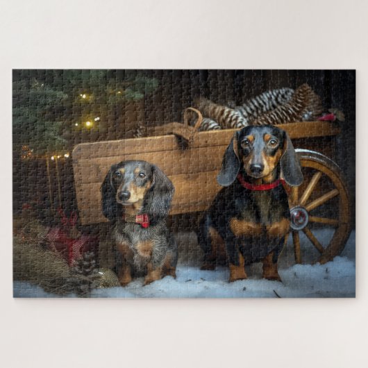 Dachshund Sneeuw Slede Kerst Decoratie Legpuzzel (Horizontaal)
