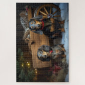 Dachshund Sneeuw Slede Kerst Decoratie Legpuzzel (Verticaal)