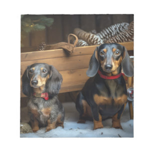 Dachshund Sneeuw Slede Kerst Decoratie Notitieblok