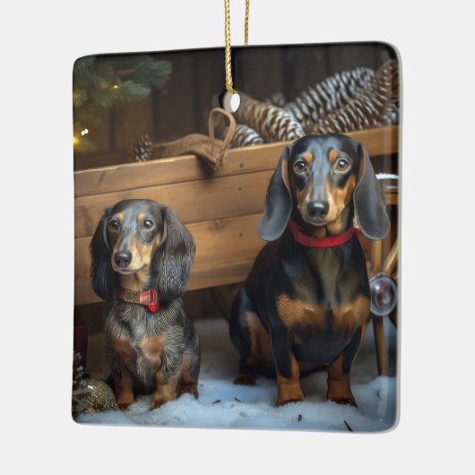 Dachshund Sneeuw slee Kerst decoratie (Links)