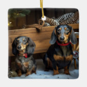 Dachshund Sneeuw slee Kerst decoratie (Voorkant)
