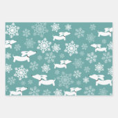 Dachshund Sneeuwvlokken Kerst Zilver Rood & Blauwg Inpakpapier Vel (Voorkant 3)