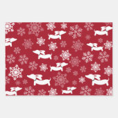 Dachshund Sneeuwvlokken Kerst Zilver Rood & Blauwg Inpakpapier Vel (Voorkant 2)