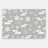 Dachshund Sneeuwvlokken Kerst Zilver Rood & Blauwg Inpakpapier Vel (Voorkant)