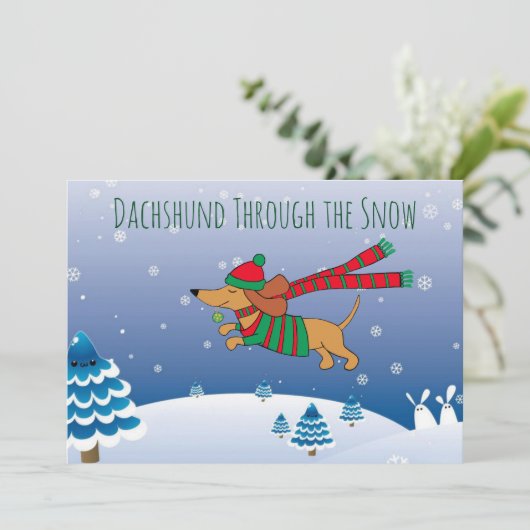 Dachshund Snow Matte 5 x 7 inch, White Envelope In Feestdagenkaart (Staand voorkant)