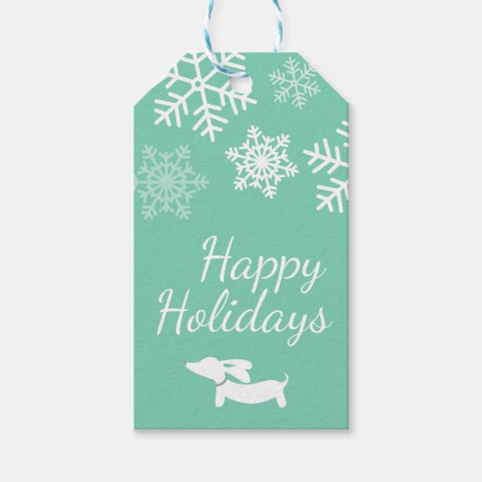 Dachshund Snowflake Labels met kerstwintercadeaus Cadeaulabel (Voorkant)