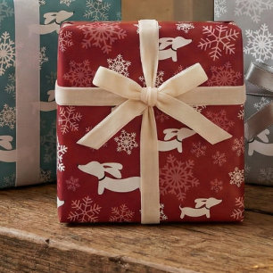 Dachshund Snowflakes Red Wrapping Paper met kerstm Cadeaupapier