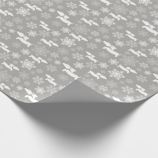 Dachshund Snowflakes Silver kerstcadeaubonade Cadeaupapier (Hoek)