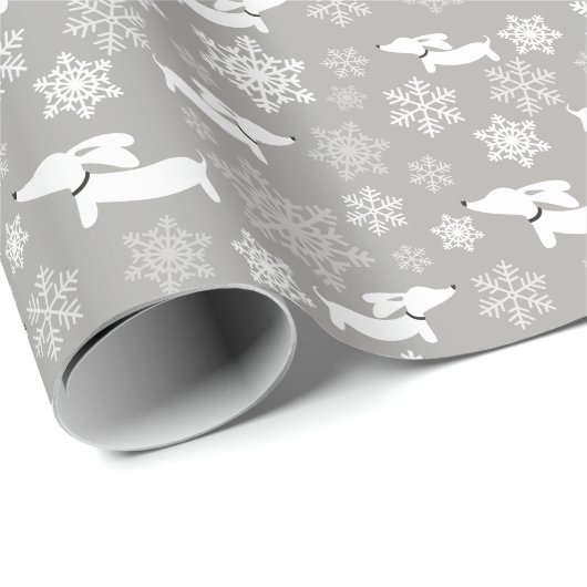 Dachshund Snowflakes Silver kerstcadeaubonade Cadeaupapier (Rol Hoek)