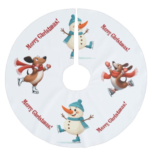  Dachshund Snowman Christmas Tree Skirt Kerstboom Rok (Voorkant)