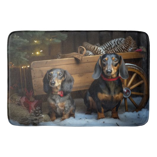 Dachshund Snowy Sleigh Kerst Decor Badmat (Voorkant)