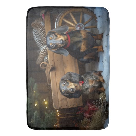 Dachshund Snowy Sleigh Kerst Decor Badmat (Voorkant Verticaal)