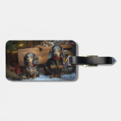 Dachshund Snowy Sleigh Kerst Decor Bagagelabel (Achterkant horizontaal)