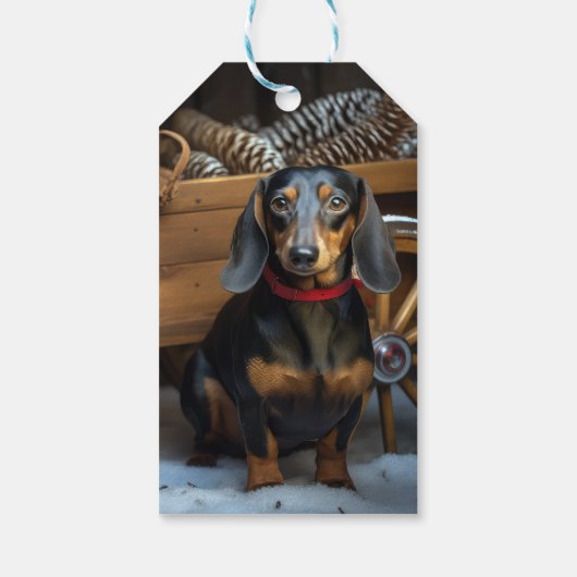 Dachshund Snowy Sleigh Kerst Decor Cadeaulabel (Achterkant)