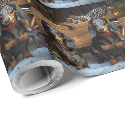 Dachshund Snowy Sleigh Kerst Decor Cadeaupapier (Rol Hoek)