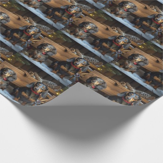 Dachshund Snowy Sleigh Kerst Decor Cadeaupapier (Hoek)